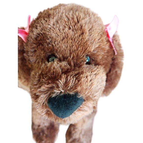 Gund Macy's Plush Brown Puppy Dog Pink Bows Collar Stuffed Animal Toy - Picture 3 of 10
